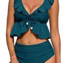 UMIPUBO Womens Ruffle Swimsuits Two Piece Bikini Sets High Waisted Tummy Control Summer Bathing Suits, size XL