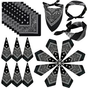 ILHSTY 32 Pcs Women Men Paisley Bandanas Bulk Unisex Cowboy Bandanas Head Scarf Necktie Face Cover Neon Party Supplies (Black)