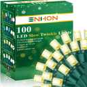 Enhon Slow Twinkling Christmas Light, 100 Lights 35 Ft Twinkle Pulsing Christmas, 5mm LED Wide Angle Soft Random Shimmering Set with Green Wire(Warm White,1 Pack)