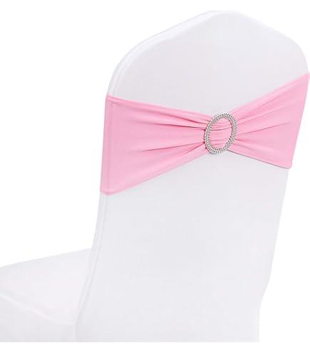 VitalCozy 100 Pcs Spandex Chair Sashes with Square Buckle Slider Stretch Chair Cover Band Universal Elastic Ties Straps Bows for Wedding Banquet Event Party Decoration(Dusty Pink)