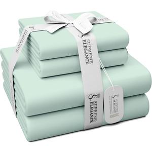 100% Egyptian Cotton Sheets Full Size, 1000 Thread Count Light Green Sheet Set, Sateen Weave, Wrinkle-resistant, Breathable, Soft & Silky, Egyptian Cotton Deep Pocket Sheets (Full, Light Green)