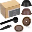Reusable Coffee Capsule Lids with 150ml/230ml Refillable Ver-tuo Coffee Pods Compatible for Ver-tuo-line Ver-tuo Coffee Machine Capsules Cap with Coffee Scoop and Brush