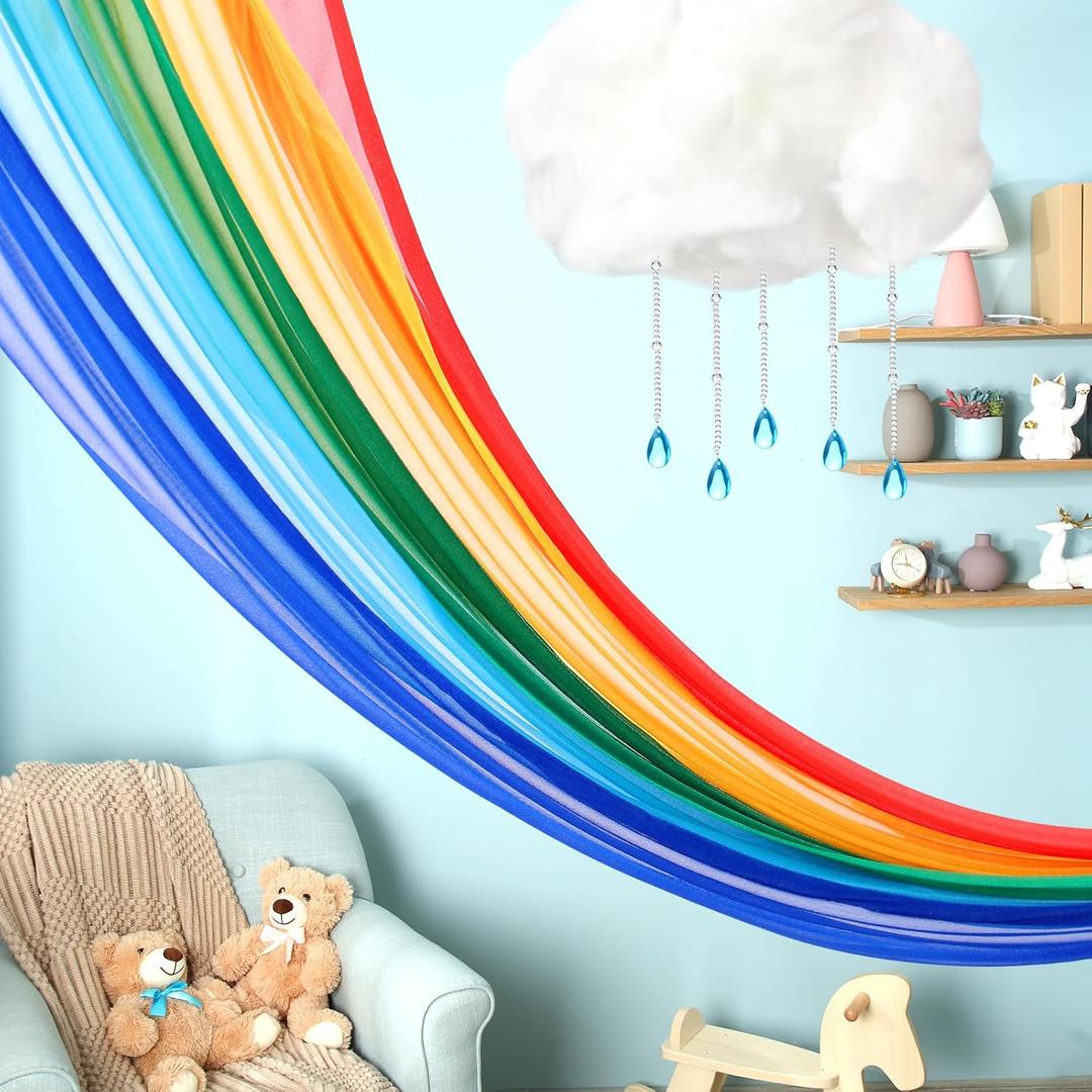 Bucherry Rainbow Classroom Decorations with Cloud Rainbow Ceiling Decor Back to School Classroom Decorations 3D Cloud Hanging with Raindrop for Birthday Party Playroom Room Door