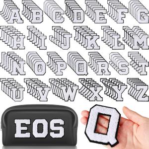 Jutom 156 Pieces Chenille Letter Patches Iron on Bulk Large 3.2 h x 2.4 w College Letters Patches Clothing Embroidered Trimmed Preppy Alphabet for Letterman Jackets Jeans (Black White Combination)