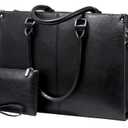 LOVEVOOK Laptop Tote Bag for Women, 17.3 Inch Large Capacity Vintage Leather Work Computer Bag, Business Casual Shoulder Handbag, Black