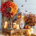 23 lnch Artificial Fall Wreath for Front Door, Large Autumn Wreath with Bay Leaves Mixed Colors Fall Door Wreaths for Indoor Outdoor Farmhouse Home Porch Wall Window Thanksgiving Wedding Decor