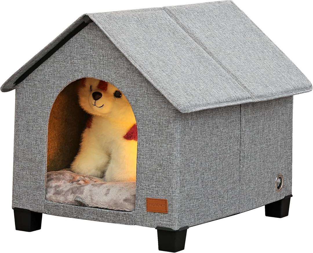 Indoor Dog House with Warm Plush Mat and Elevated Feet,Soft Dog Bed House for Medium Size Dog and Multiple Large Cat,Max Pets Size 20.8 X 13.7 Inches