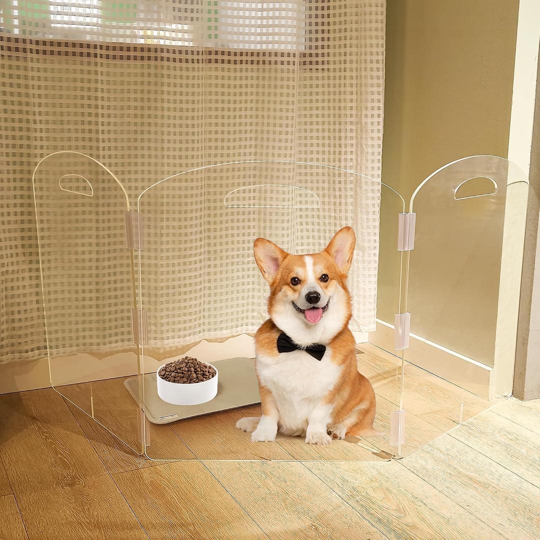Dog Gate, Clear Acrylic Pet Gate for Dogs, Free Standing Pet Gates for Doorways, Folding Freestanding Puppy Doggy Cat Fence Inside, Dog Barriers for Home 3 Panel