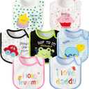 7 Pcs Cotton Waterproof Baby Bibs Hook Loop Closure Newborn Bib Keepsake Baby Gift for Drooling Feeding Eating