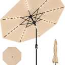 GarveeLife 9 ft Patio Umbrella with Solar Lights, 8 Ribs Outdoor Market Table Umbrella with 40 LED Lights & Tilt Crank for Pool, Deck, Backyard, Tan