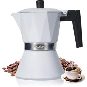Moka Pot, 6-Cup Espresso Maker, 300ml Portable Stovetop Espresso Maker, Percolator Coffee Pot Compatible with Induction Cooktops, Suitable for Home and Camping (White)