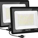 150W Warm White Outdoor LED Flood Lights, 3000K 18000LM IP66 Waterproof, Garden Garage, Court, Shop Exterior Security Floodlights 2 Pack