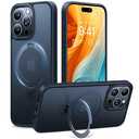 TORRAS Ultra Magnetic Ostand for iPhone 15 Pro Case [Fit for MagSafe] [Sturdy Stand & Ring Holder] Mil-Grade Shockproof Matte Anti-Scratch Slim Protective Kickstand Phone Case, Black Titanium 6.1"