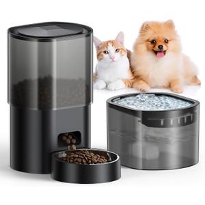 Automatic Cat Feeder and Water Fountain 2-in-1, Smart Timed Cat Food Dispenser with 2.4G WiFi APP Control, Automatic Dog Feeder and Water Dispenser with 10s Voice Recorder for Cats Small Dogs