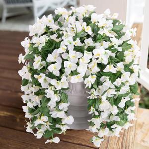 Faux Bougainvillea Artificial Flowers Plants for Outdoors Outside Decoration, 4 PCS White Fake Flowers UV Resistant Look Real Silk Long Trailing Vines for Front Door Porch Planter Patio Garden Yard