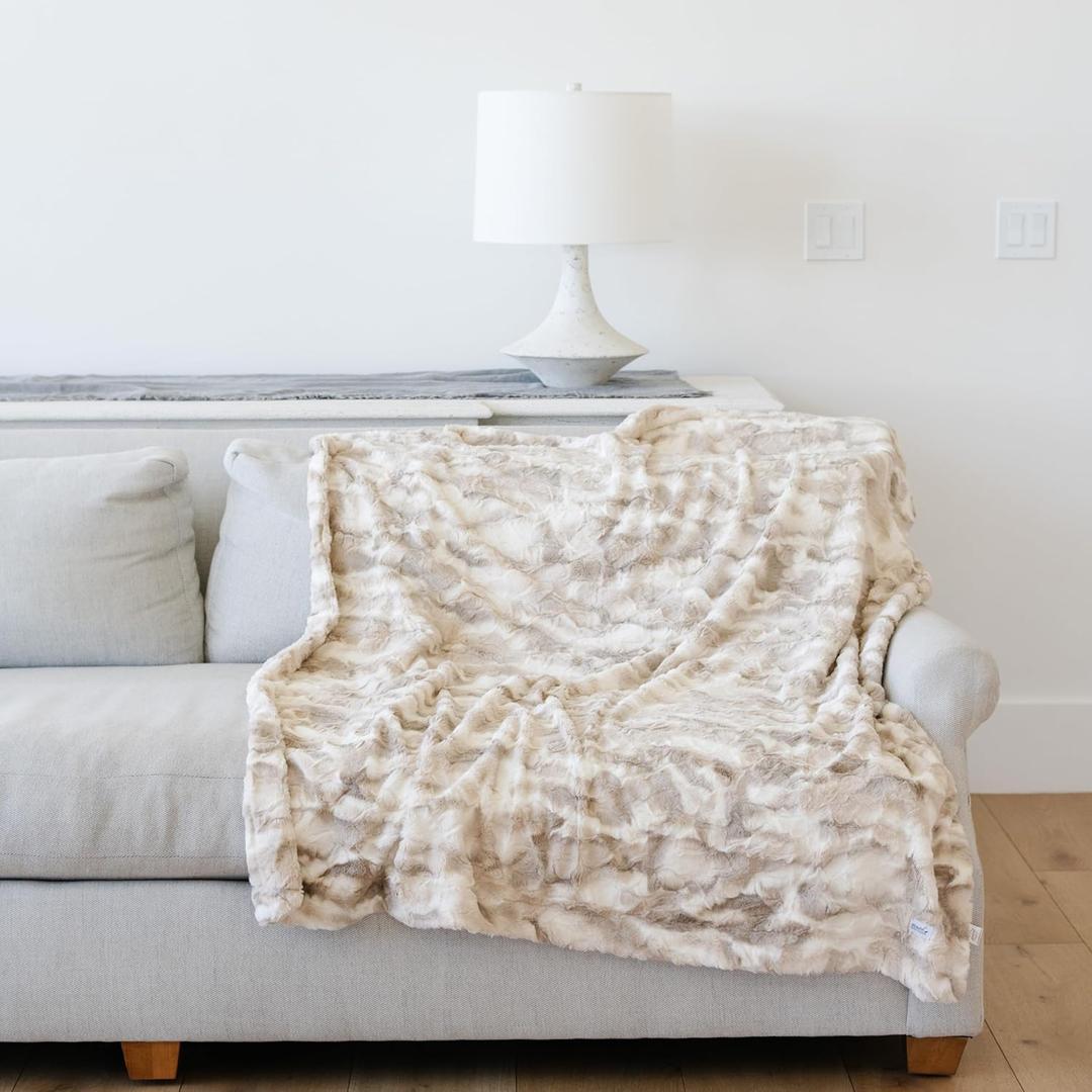 GRACED SOFT LUXURIES Softest Throw Blanket Warm Elegant Cozy Fluffy Thick Comfy Soft Faux Fur for Home, Couch, Sofa, Bed (Marbled Ivory, Large 50" x 60")
