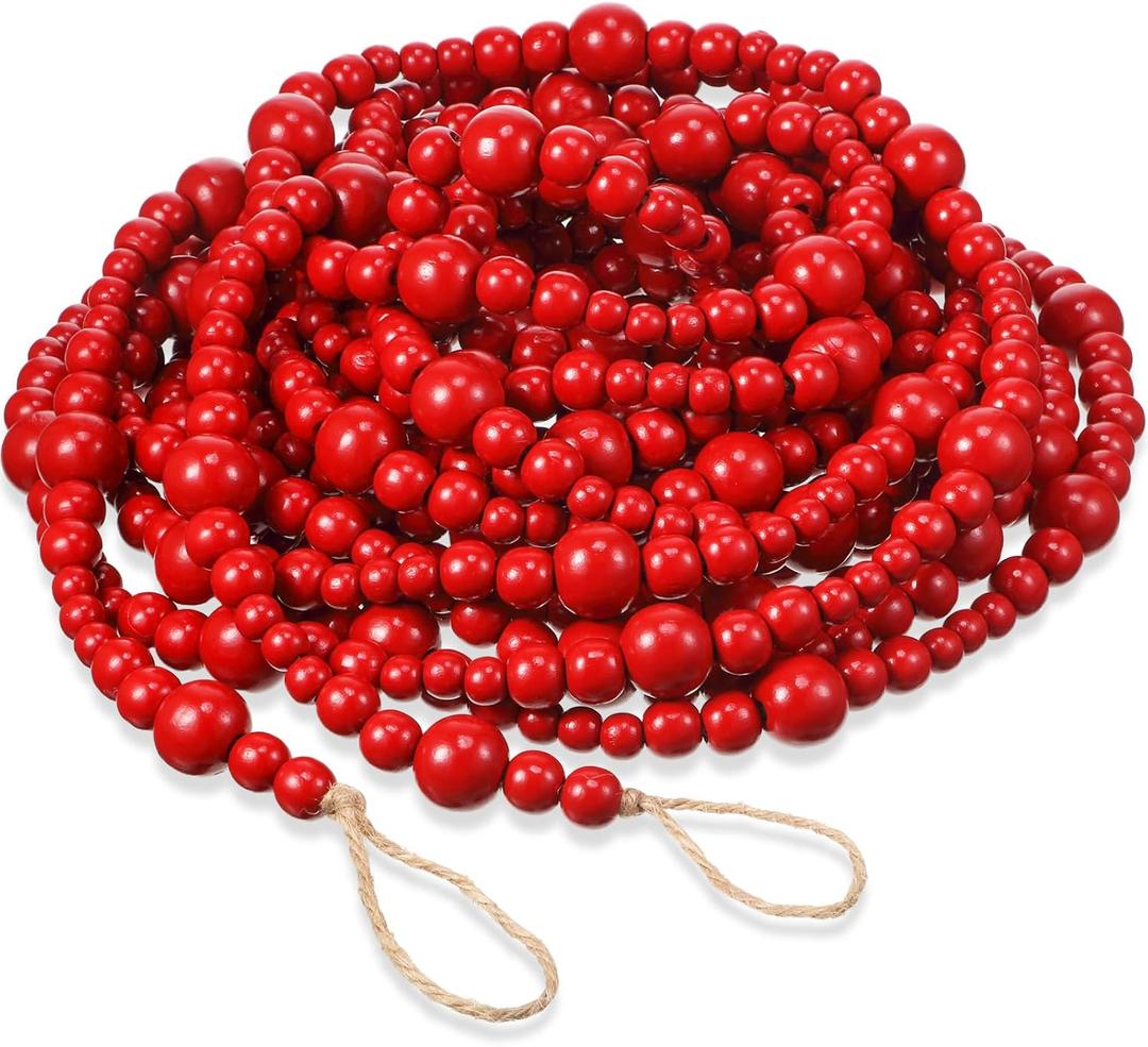 Giegxin 1 Pcs 32.8 Feet Christmas Wooden Bead Garland Xmas Tree Beads Garland Rustic Wood Beaded Decor for Christmas Holiday Rustic Home Farmhouse Decoration (Red)