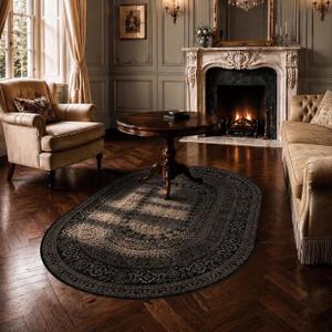 4x6 Oval Rug - Washable Ultra-Thin Carpet Black Bronze
