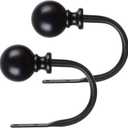 KAMANINA Curtain Holdbacks, Black Curtain Tiebacks Wall Mounted with Round Finials, Metal Curtain Pull Backs with Screws, Decorative Curtain Hooks for Drapes Bedroom (1 Pair/2 Pack, Small)