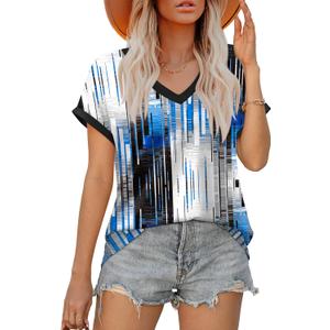 XIEERDUO Womens Summer Tops Short Sleeve Shirts Casual V Neck T Shirt Loose Fit Comfy (Blue, S)