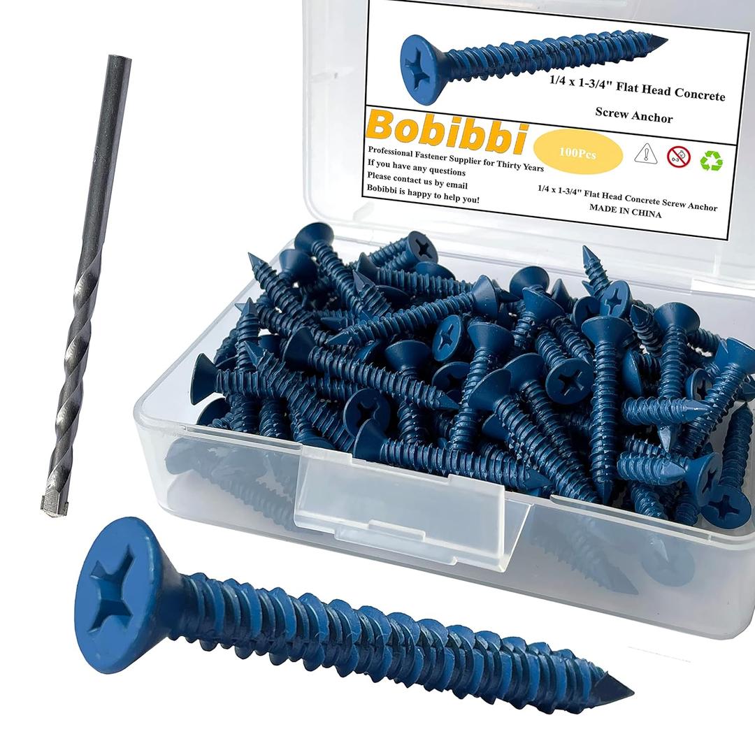 1/4 x 1-3/4" Flat Head Concrete Screw Anchor, for Anchoring to Masonry, Block or Brick (100Pcs)