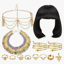 Ecally 13 Pcs Halloween Egyptian Headpiece Costume for Women Jewelry Accessories Short Black Bob Wigs Tassel Head Chain Snake Arm Cuff Collar Necklace Finger Rings for Party Supply
