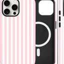 Magnetic for iPhone 14 Pro Case Cute Stripes Phone Case, Shockproof Slim TPU and Hard PC Protective Phone Cover Compatible with MagSafe Designed for Women Girls, Pink and White