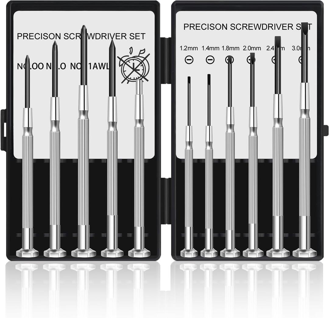 11 Pcs Small Precision Screwdriver Set, Tiny Screwdriver Set, Mini Screw Driver Kit with Slotted and Phillips Heads, Ideal for Watch, Eyeglasses, Toys, Electronics, Computer Repair