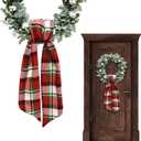 Christmas Wreath Sash for Front Door, Birthday Red Plaid Burlap Ribbon Sash Holiday Wreath Accessories for Baby Shower Wedding Decorations