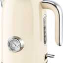 SUSTEAS Electric Kettle - 57oz Hot Tea Kettle Water Boiler with Thermometer, 1500W Fast Heating Stainless Steel Tea Pot, Cordless with LED Indicator, Auto Shut-Off & Boil Dry Protection, Beige