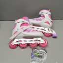 2PM SPORTS Vinal Girls Adjustable Flashing Inline Skates, All Wheels Light Up, Fun Illuminating Skates for Kids Men Adult Women and Boys (X-Large - Adult (9.5W-12W/8.5M-10.5M), White & Pink)