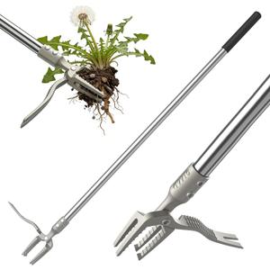 Manual Weed Puller Tool, 47" One-Piece No Assembly Stainless Steel Weeder with Long Handle, Stand Up Heavy Duty Hand Weeding Tool for Garden Lawn Patio Yard Dandelion Root Removal