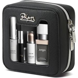 Clear Makeup Bag Cosmetic Case: Small Make up Bags for Purse - TSA approved Toiletry Bag for Women - Waterproof Travel Pouch with Zipper - Cute Makeup Organizer Skincare Bag for Car (Mini, Black)
