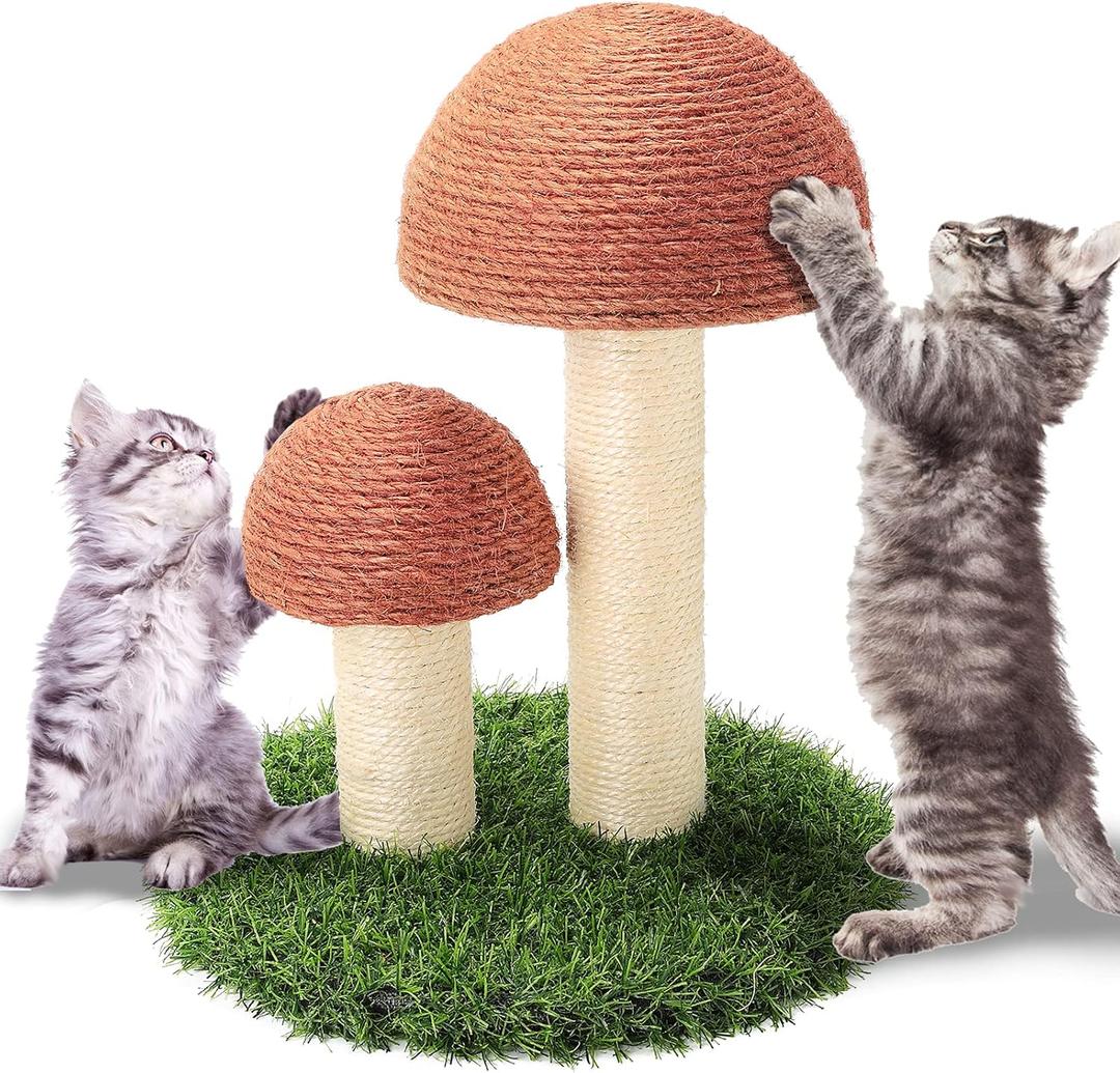 PowerKing Mushroom Cat Scratching Post, 15 x12 Inches Claw Scratching Post for Kitty, Natural Sisal Cat Scratchers Pole, Cat Interactive Toys, Cat Tree Tower (Brown)