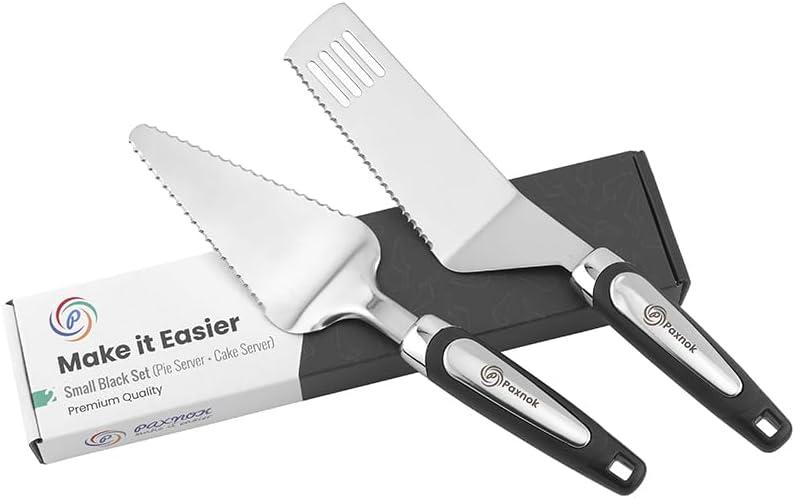 Pie Server Spatula and Cake Cutter Slicer, Stainless Steel Set - Kitchen Essentials for Cutting & Serving Desserts, Brownies, Lasagna (Black, 10 inches)