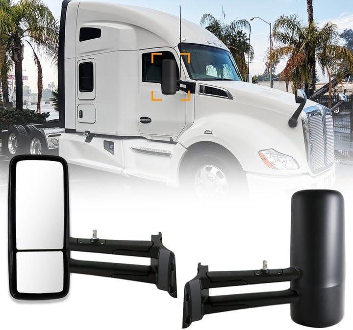 Door Mirror for Kenworth T680 T880 Replacement Driver Side Left Mirrors for Kenworth Truck Heated Adjustable Door Mirror for T880 T680 Semi Truck Accessories Black
