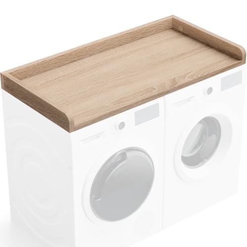 Sareda Washer Dryer Countertop 27.5" W x 54" L Laundry countertop for Storage and Organization with Edge Rails, Oak
