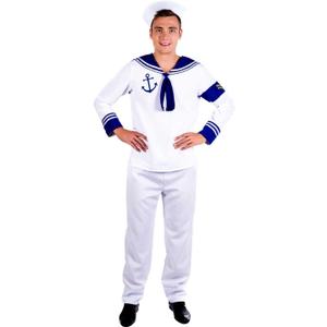 fun shack Mens Sailor Costume, Adult Sailor Halloween Outfit, Nautical Costume for Men, Maritime Dress Up (Large, White)
