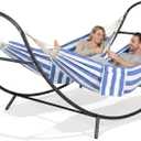 Hammocks for Outside with Stand, Porch Hammock and Stand, 475 lbs Capacity, Patent Pending, Blue & White
