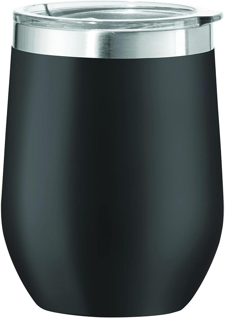Oggi Cheers Insulated Wine Tumbler, 12-Ounce, Black (8145.3)