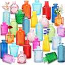 Yaomiao 30 Pcs Vases Bulk Colored Flower Glass Bud Vases Valentine Vintage Colored Glass Bottles Colorful Rustic Embossed for Home Wedding Table Decorations Gifts(Bright Color)