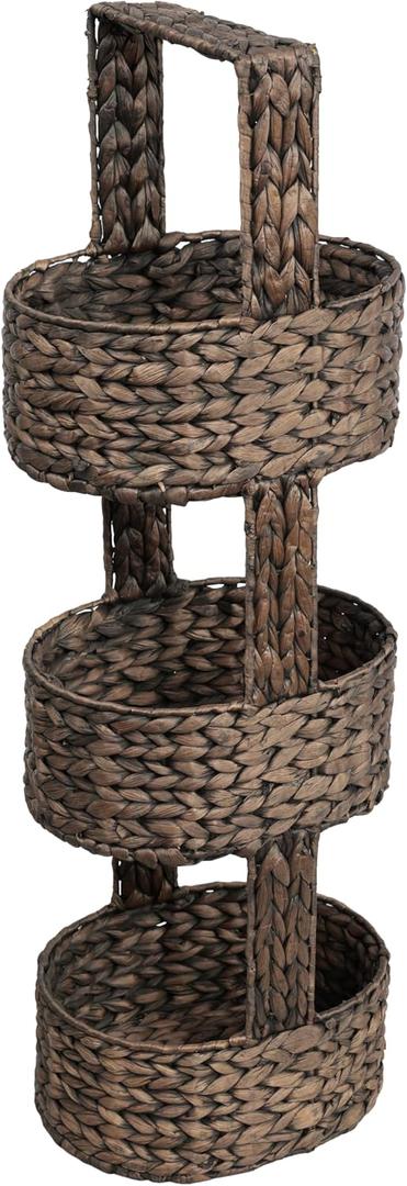 happimess Riverbend 3-Tier Water Hyacinth Storage Tower 35.5", Brown, 11.81" W x 9.45" D x 35.43" H
