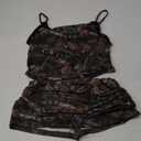 Verdusa Women's 2 Piece Summer Outfits Contrast Lace Graphic Crop Tops and Mini Shorts Clothing Set (Medium, Black)