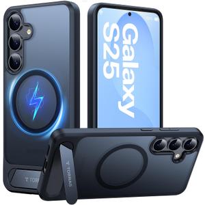 TORRAS Strong Magnetic & Seamless Stand for Samsung Galaxy S25 Case, Fit for MagSafe, Mil-Grade Drop Protection, Adjustable Kickstand for Samsung Galaxy S25 Case, Translucent Back/Black Edge