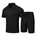 MoFiz Mens Two Piece Sweatsuit Set Polo Shirt Shorts Set Comfortable Men's Outfits Tracksuit Black Large (L)