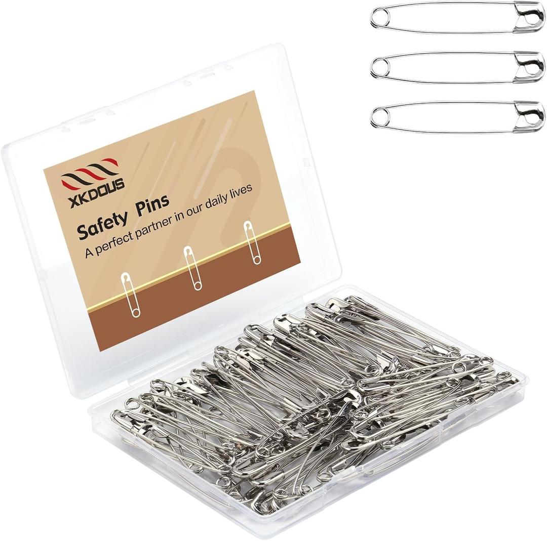 XKDOUS 3 Inch Large Safety Pins 100 pcs Silver Pins Bulk Heavy Duty for Clothes, Sewing, Craft