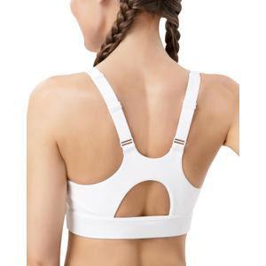 Racerback Sports Bras for Women High Support Adjustable Straps Molded Cup Workout Fitness Running Gym Bra (White, L)