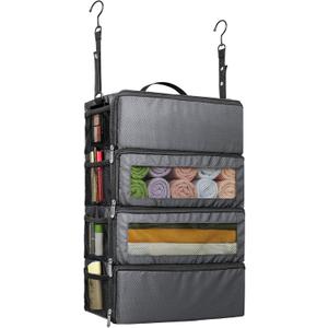Suitcase Organizer, Travel Luggage Organizer Hanging Shelves Packing Cube Closet/Collapsible Portable Travel Organizer for Carry-on (Medium, Grey-M-4 Tier)