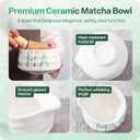 Matcha Whisk Set with 'matcha' Design - 6 Piece Ceramic Matcha Set with a Bowl, Whisk, Stand, Spoon and Sifter - Designed in the UK - Gift Set