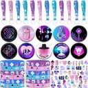 84pcs Birthday Party Decorations Magical Music Themed Set Include 50pcs Stickers, 12pcs Bracelets, 12pcs Key Chains, and 10pcs Buttons Pins for Birthday Party Decorations